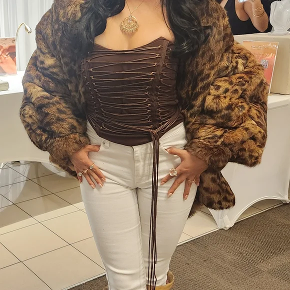 Leopard Print Rabbit Fur Coat Vintage LARGE